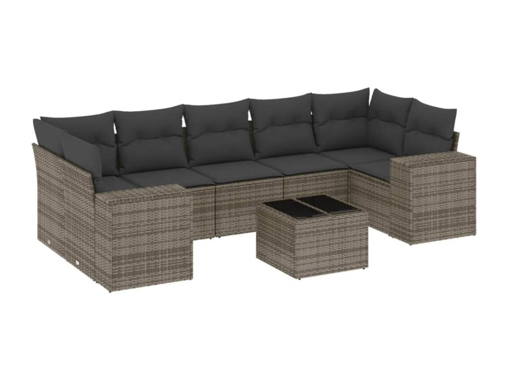 Salon de jardin 8 pcs avec coussins gris résine tressée TOTD31991
