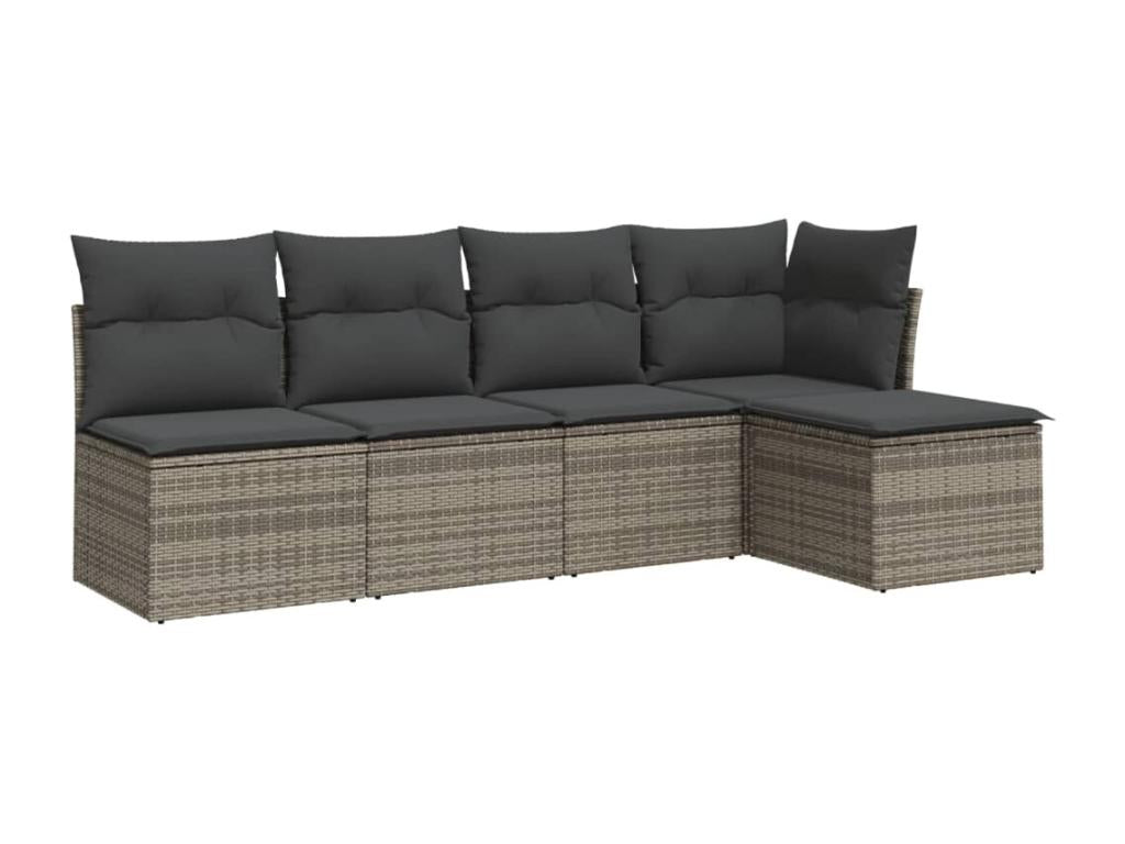 Salon de jardin 5 pcs avec coussins gris résine tressée ORRK12208