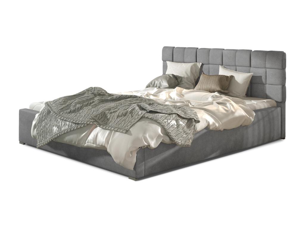 Lit avec coffre de rangement 140x200 capitonné velours gris Lumenao DSIJ76552