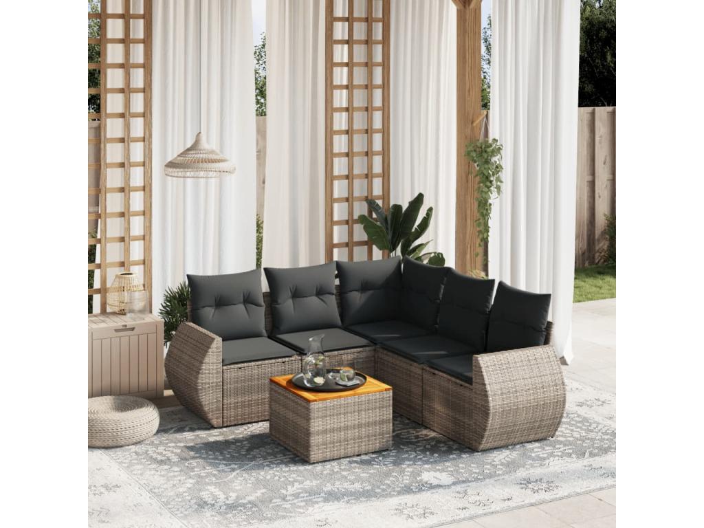 Salon de jardin 6 pièces avec coussins gris résine tressée XFGJ51231