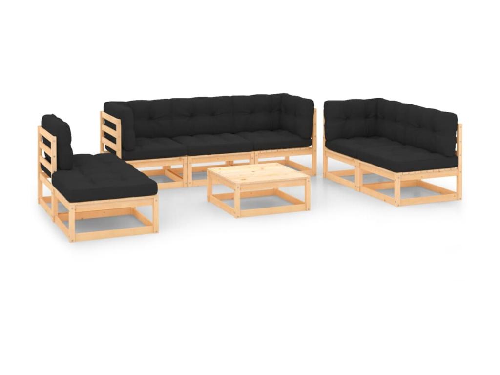 Salon de jardin 8 pcs avec coussins Bois de pin solide 15 QCRB17122