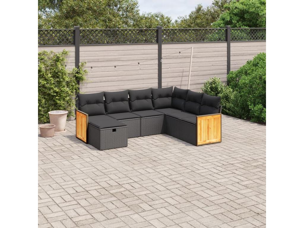 Salon de jardin 7 pièces avec coussins noir résine tressée SWSN42807