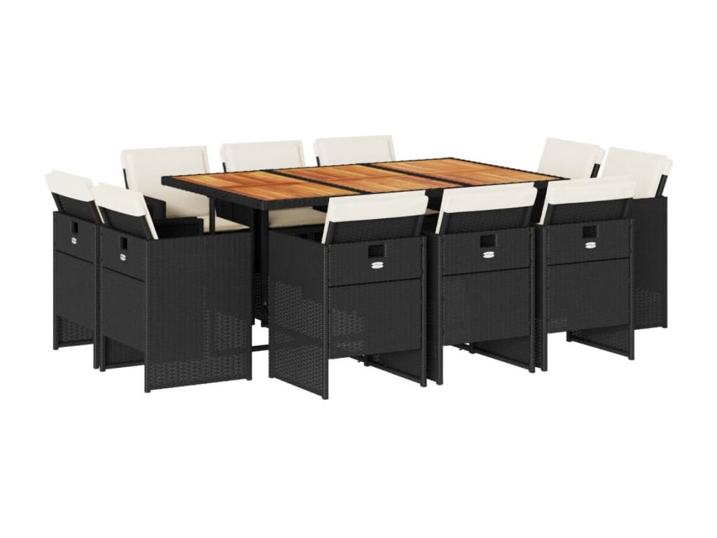 11-piece garden dining set with cushions, black resin wicker WMNB65626