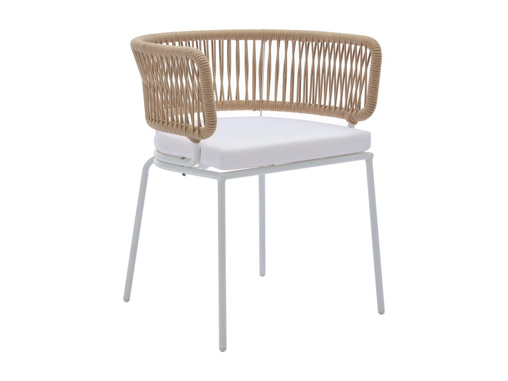 Lot de 2 fauteuils de jardin en métal et corde - Beige avec coussin blanc - Ventoriq LSKI27854