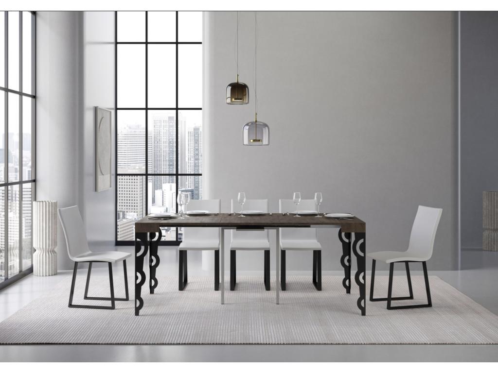 Lumenao extendable console table, oriental style, 90x40-196 or 90x40-300, brown, 2-leg support, 3 slim extensions, ZNDE40328