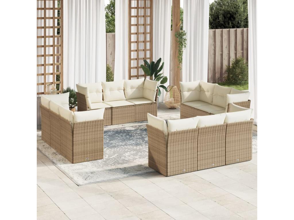 Salon de jardin avec coussins 12 pcs beige résine tressée EMYD60879
