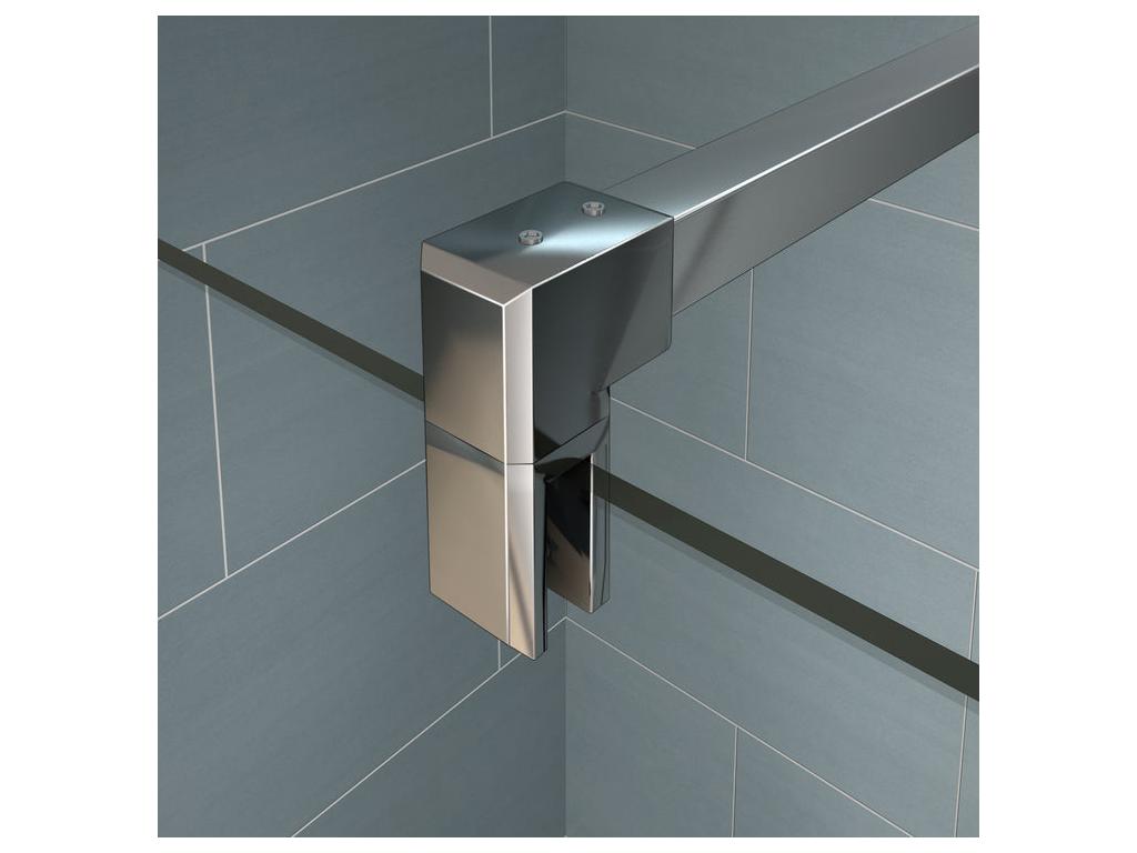 Paroi de douche à l'italienne 140x200cm avec barre de fixation 140cm en carré - Chromé - Verre 8mm trempé transparent VVLD19289