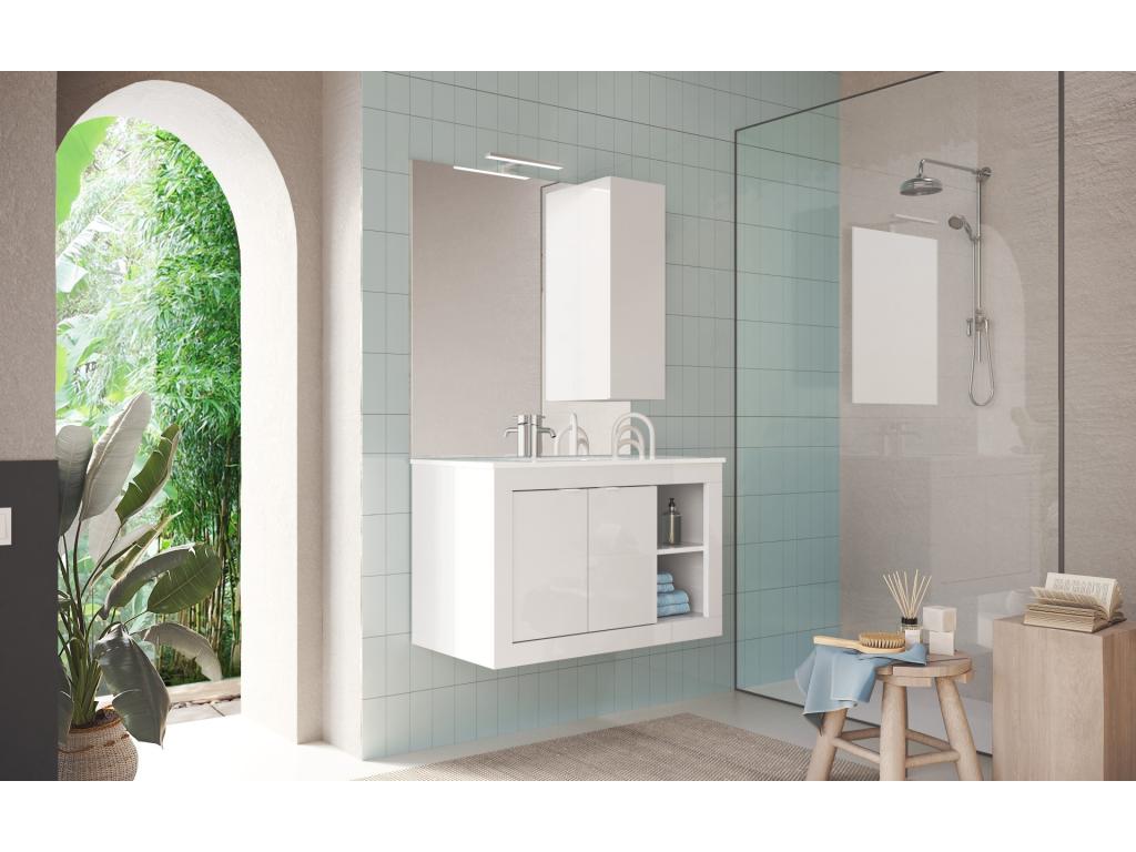 Meuble salle de bain suspendu vasque Lumenao - BASIC 2.0 blanc laqué brillant 101x57x47 cm VPJB93905