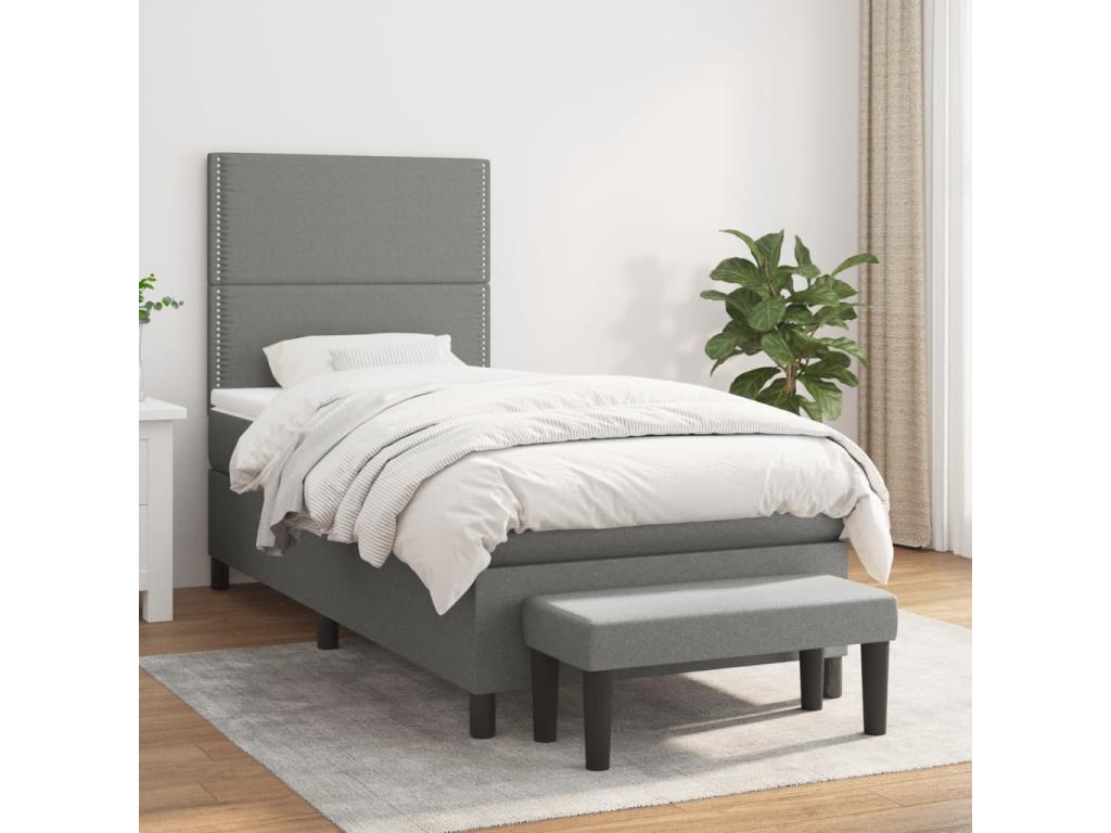 Lit à sommier tapissier avec matelas Gris foncé 100x200cm Tissu AHHT04315