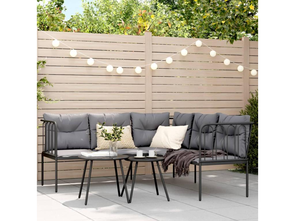 Ensemble de canapés de jardin et coussins noir acier textilène ZMBO49471