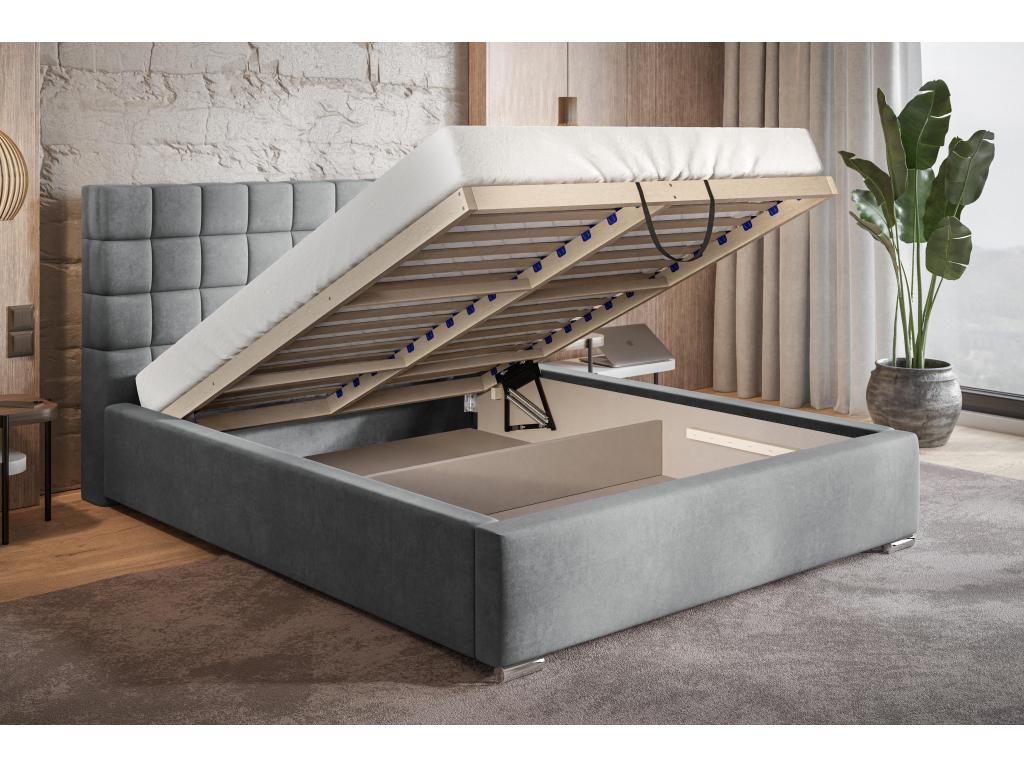 Boislis Lit 140x200 adulte avec Rangement Noris - Lit double Lit rembourré avec Tete de Lit - Velvet Vert Amor Velvet 4311  LPEY36235