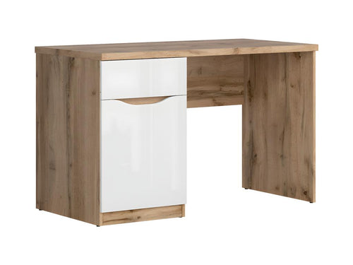 June White and Wood Desk with 1 Drawer and 1 Door RDAJ49098