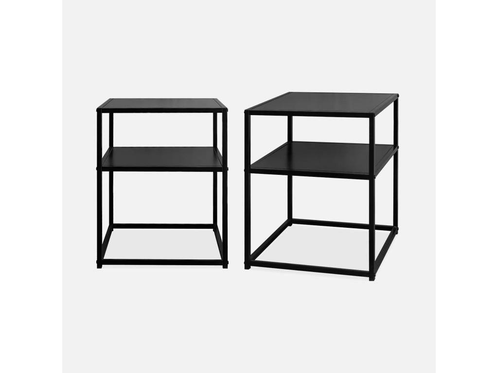 Lot de 2 Tables de chevet en métal noir- 1 étagère- INDUSTRIELLE L 43 x l 40 x H 52cm PEFD40383