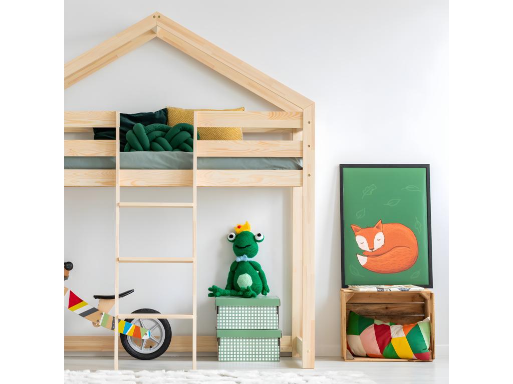 Lit cabane mi-hauteur 90x190 sommier inclus Ventoriq Bois DDRU78238