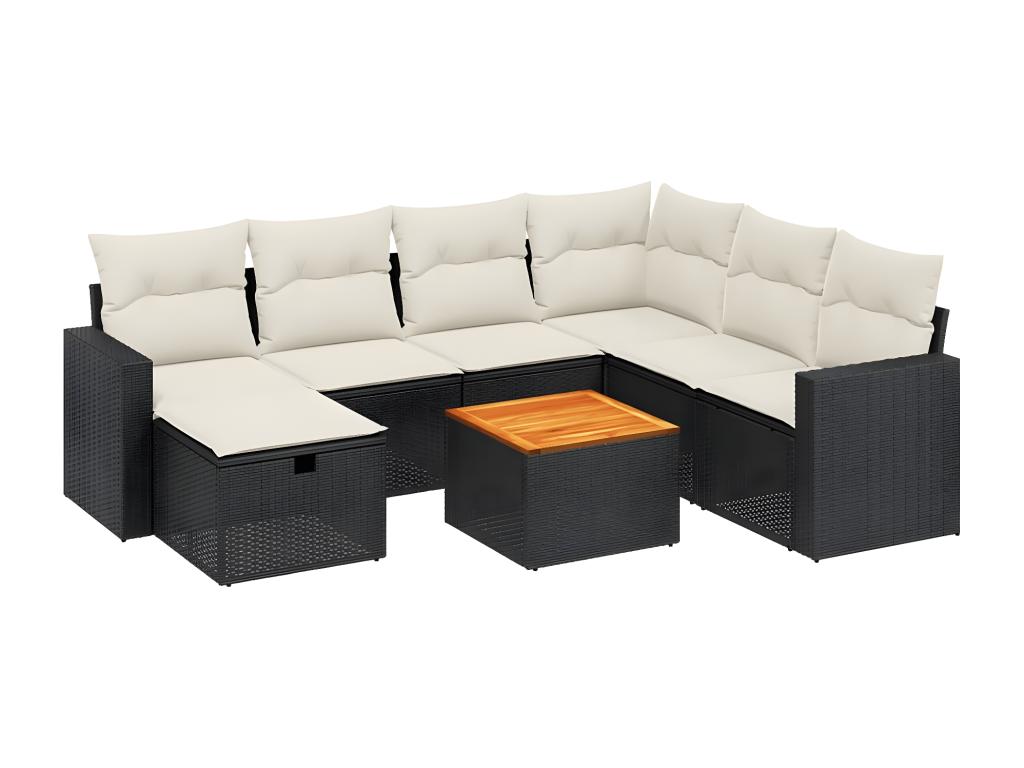 Salon de jardin 8 pcs avec coussins noir résine tressée NBMV22057