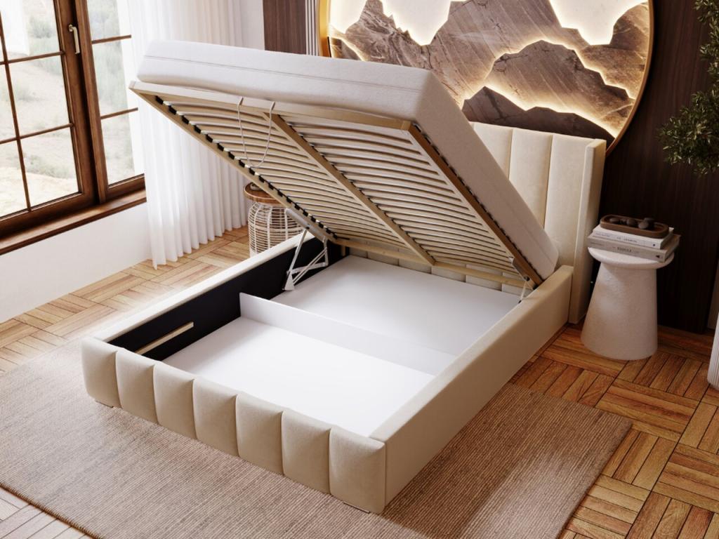 Lit rembourré avec rangement - 140x200 - lit double - velours - noir - Ventoriq YOEM19668