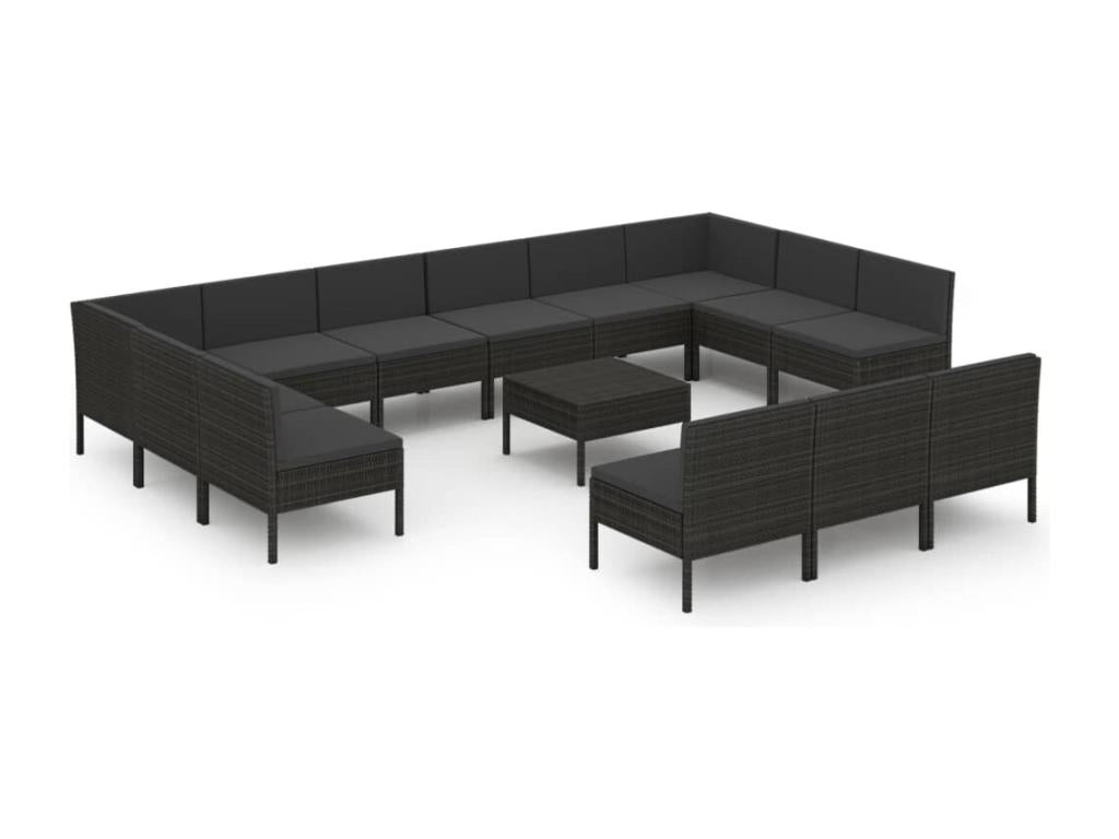 Salon de jardin 14 pièces avec coussins Résine tressée Noir EKFW91040