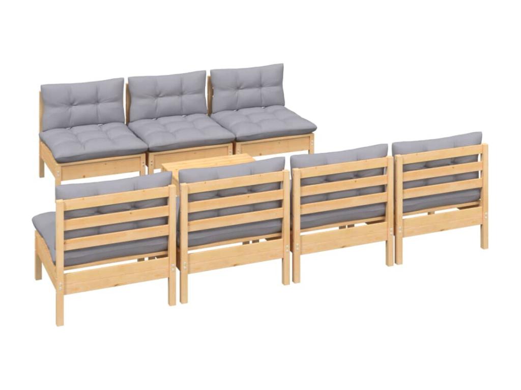 Salon de jardin 8 pcs avec coussins gris Bois de pin UCSJ68682