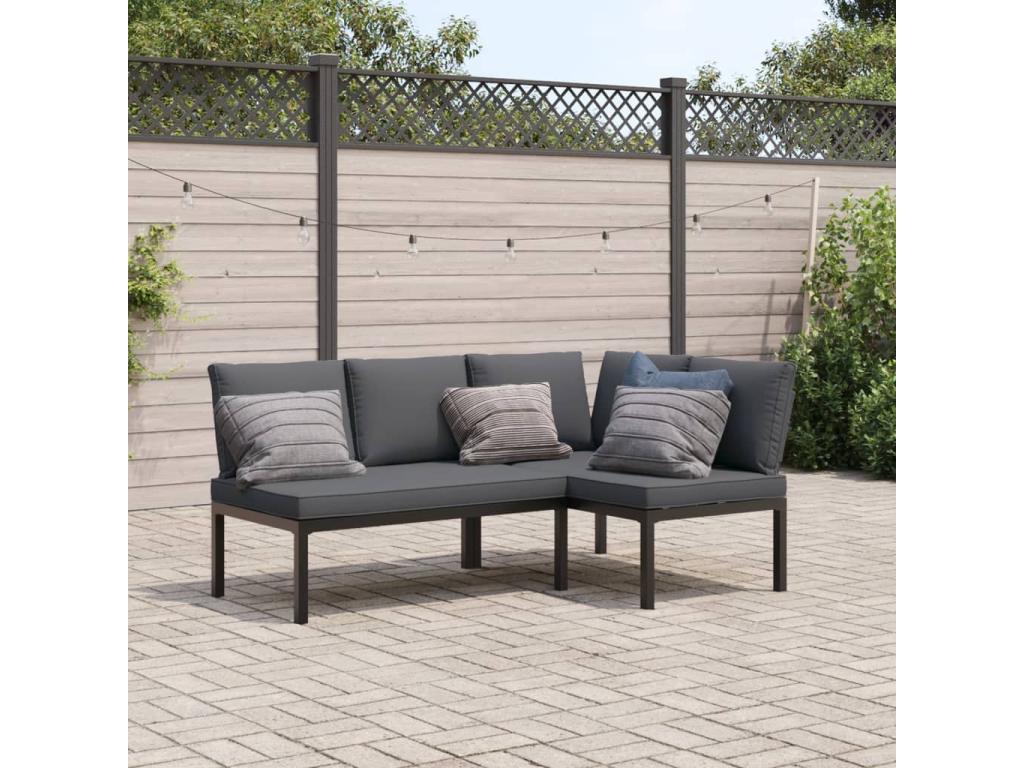 Salon de jardin 2 pièces avec coussins noir aluminium OMTZ61511