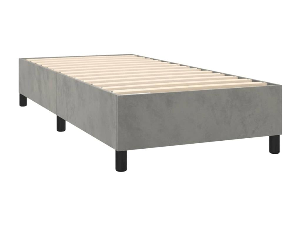 Upholstered bed base and mattress, light grey, 80x200 cm, velvet, BZOW04182