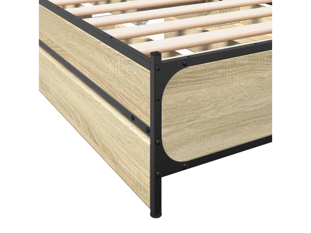 Cadre de lit et tiroirs chêne Lumenao 100x200 bois ingénierie FHQB55422