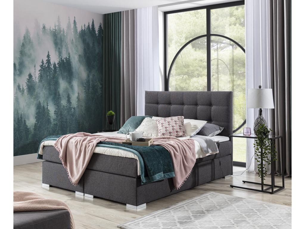 Kavin Light Grey Fabric Box Spring Bed with Mattress and Topper - 160x200 VFIG31263