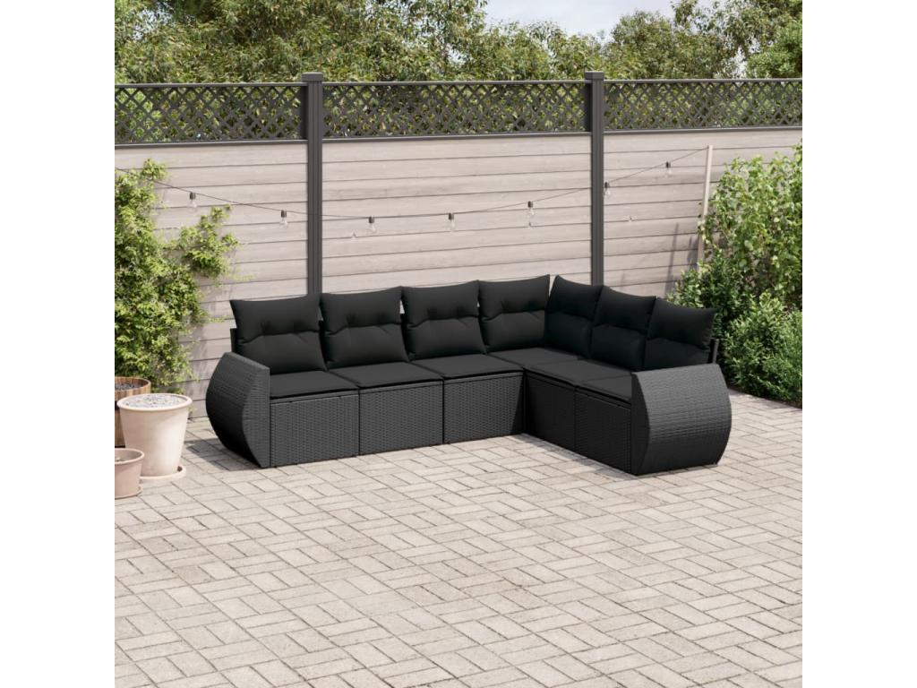 Salon de jardin 6 pcs avec coussins noir résine tressée XGEK44834
