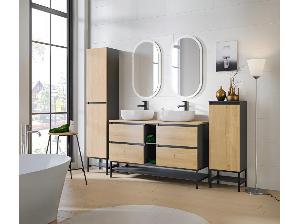 Armoire de salle de bain avec miroir murale - Gris diamant - L60-H75-P16 - Lumenao GSNG58184