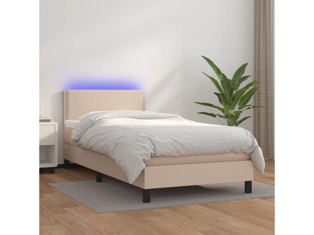Sommier à Lumenao de lit avec matelas et LED Cappuccino 80x200cm FYOU62580
