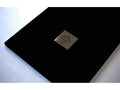 Extra-flat 70x70 cm PURE shower tray in black slate-effect resin with black drain cover DSTM75193