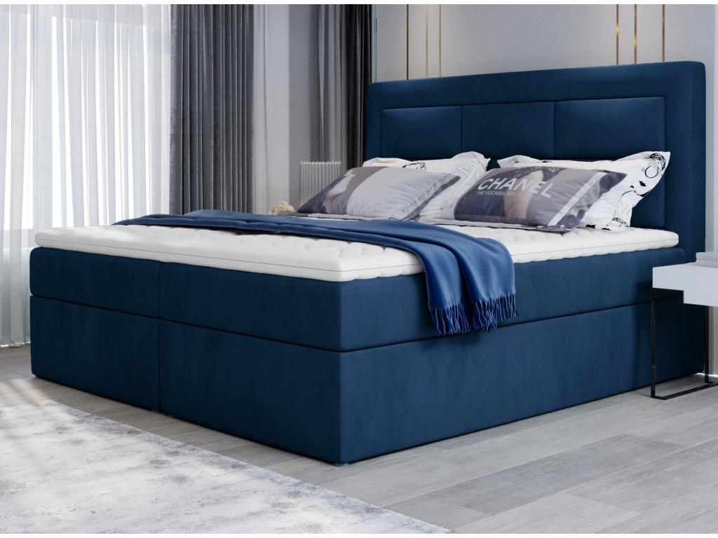 Ventoriq Continental Bed in Petrol Blue Velvet - Sleeping Area 160x200 cm IGPD07335