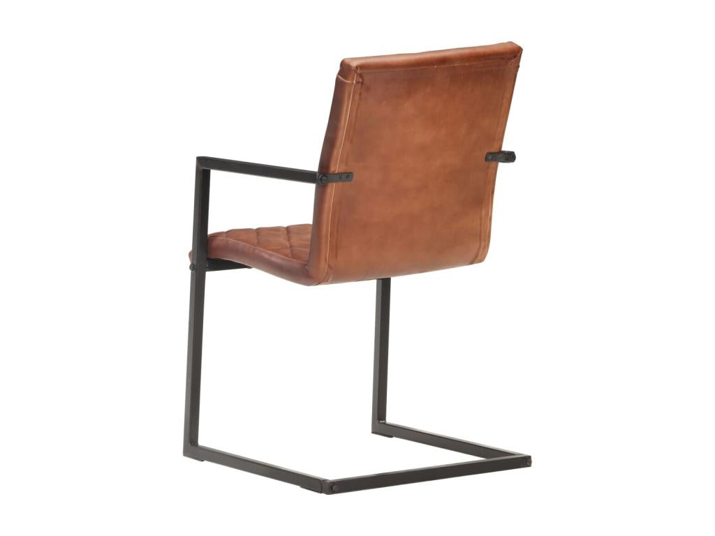 Chaises de salle à manger cantilever 2pcs Marron Cuir véritable ORFT94495