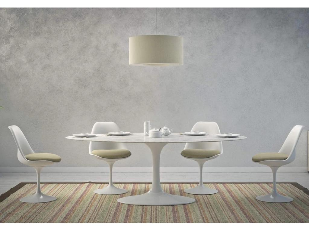 Round Tulip Marble Table - Ventoriq Marble Top - Diameter 100 cm - Matte White Base FNPC88066