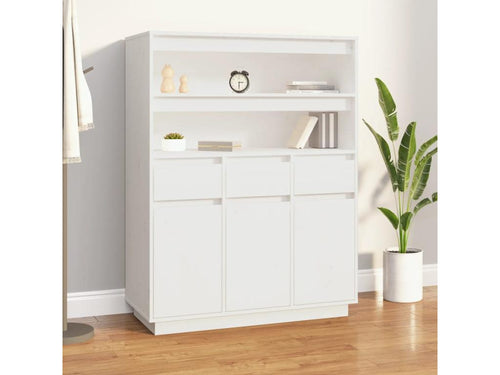 White Highboard 89x40x116.5 cm Solid Pine Wood LKMY20017