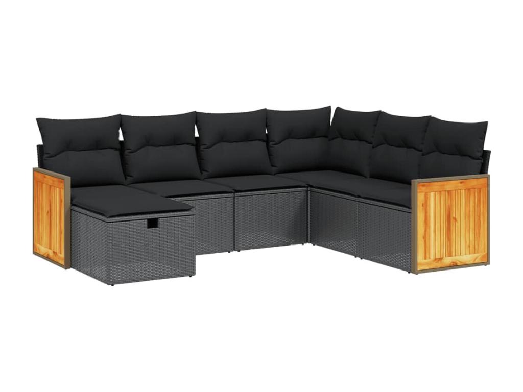 Salon de jardin 7 pièces avec coussins noir résine tressée SWSN42807