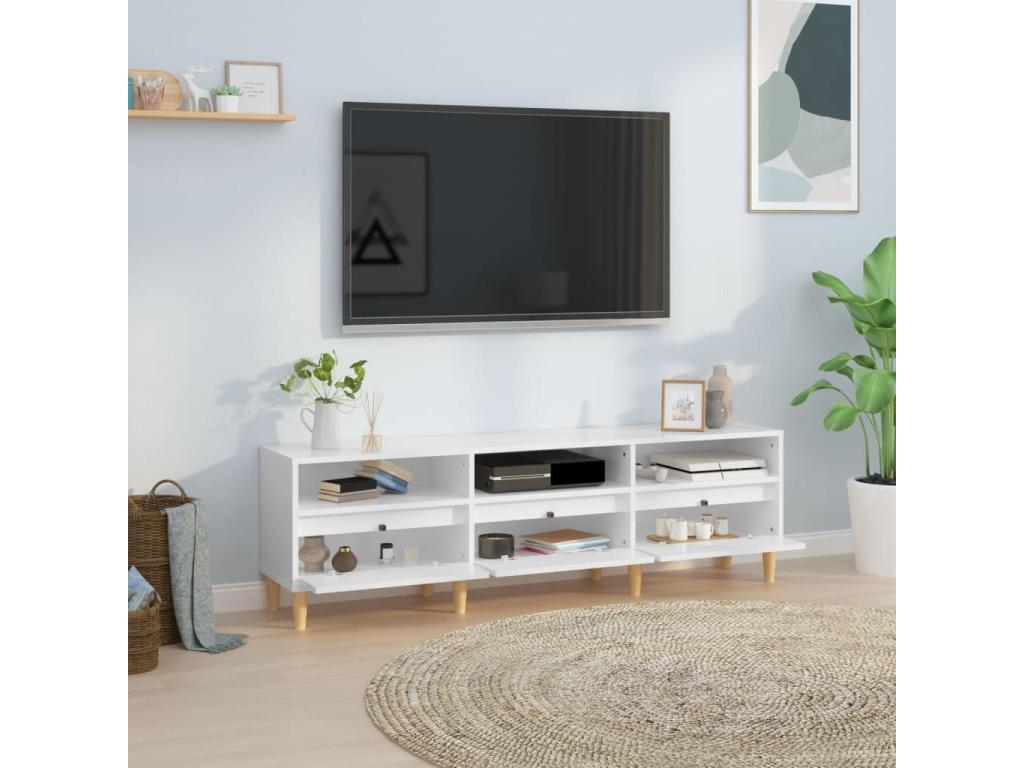 Meuble TV blanc brillant 150x30x44.5 cm bois d'ingénierie VBDU18068