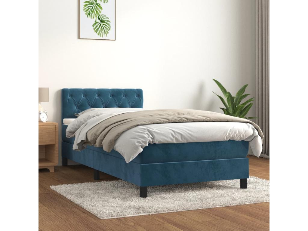 Upholstered bed base and mattress, Dark Blue, 80x200 cm, Velvet, XSXT96608