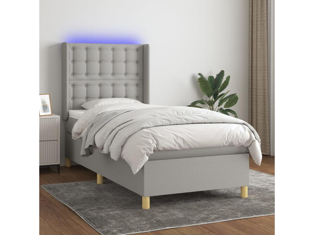 Sommier tapissier avec matelas et LED Gris clair 90x190cm Tissu ALFF70986