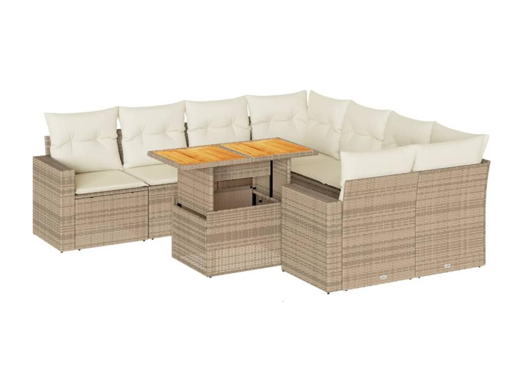 Salon de jardin avec coussins 9 pcs beige résine tressée COEI00378