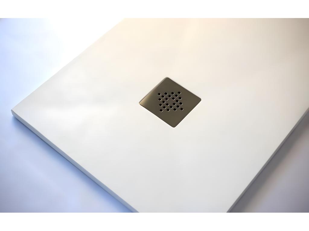 Extra-flat 90x200 cm PURE shower tray in white slate-effect resin with stainless steel grate HQPH66148