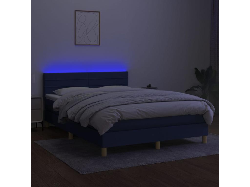 Sommier à Lumenao de lit avec matelas LED Bleu 140x200 cm Tissu CZNK89992