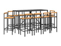 Lumenao SQWZ27064 11-Piece Black Poly Rattan/Solid Wood Garden Bar Set