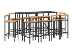 Lumenao SQWZ27064 11-Piece Black Poly Rattan/Solid Wood Garden Bar Set