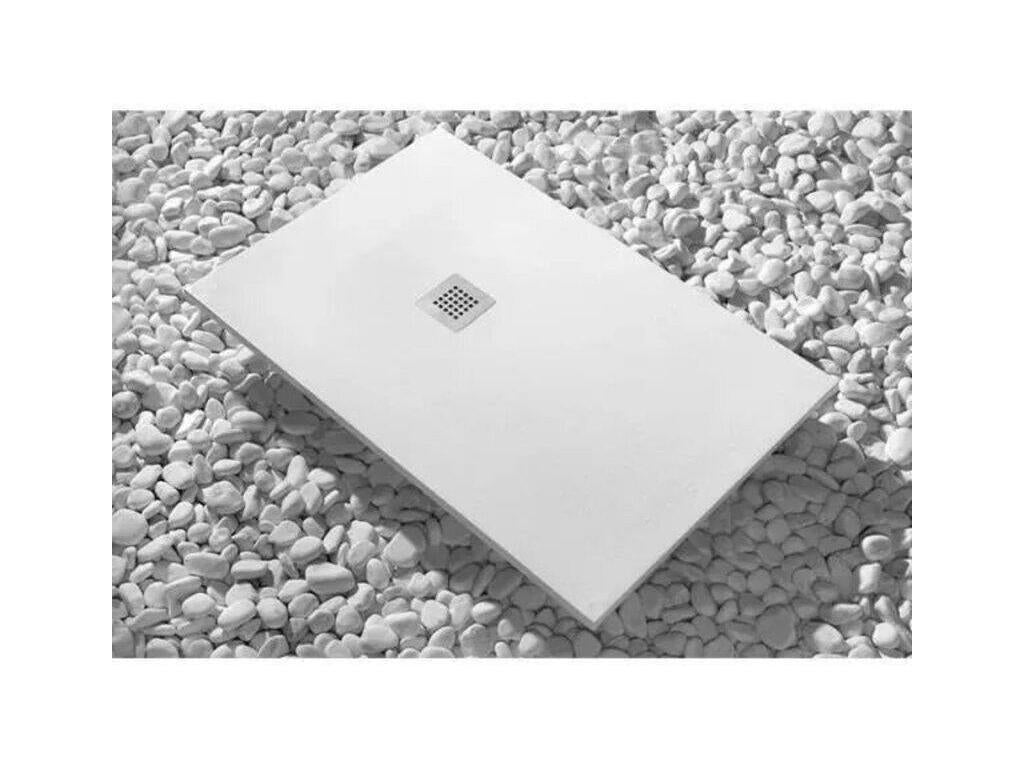 92x143 Ventoriq Extra Thin Shower Tray, White Marmoresina, with Free Drain BDTP32659