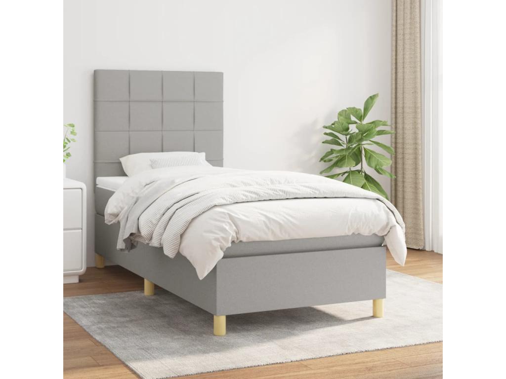 Sommier à Lumenao de lit avec matelas Gris clair 90x200 cm Tissu VISC95813