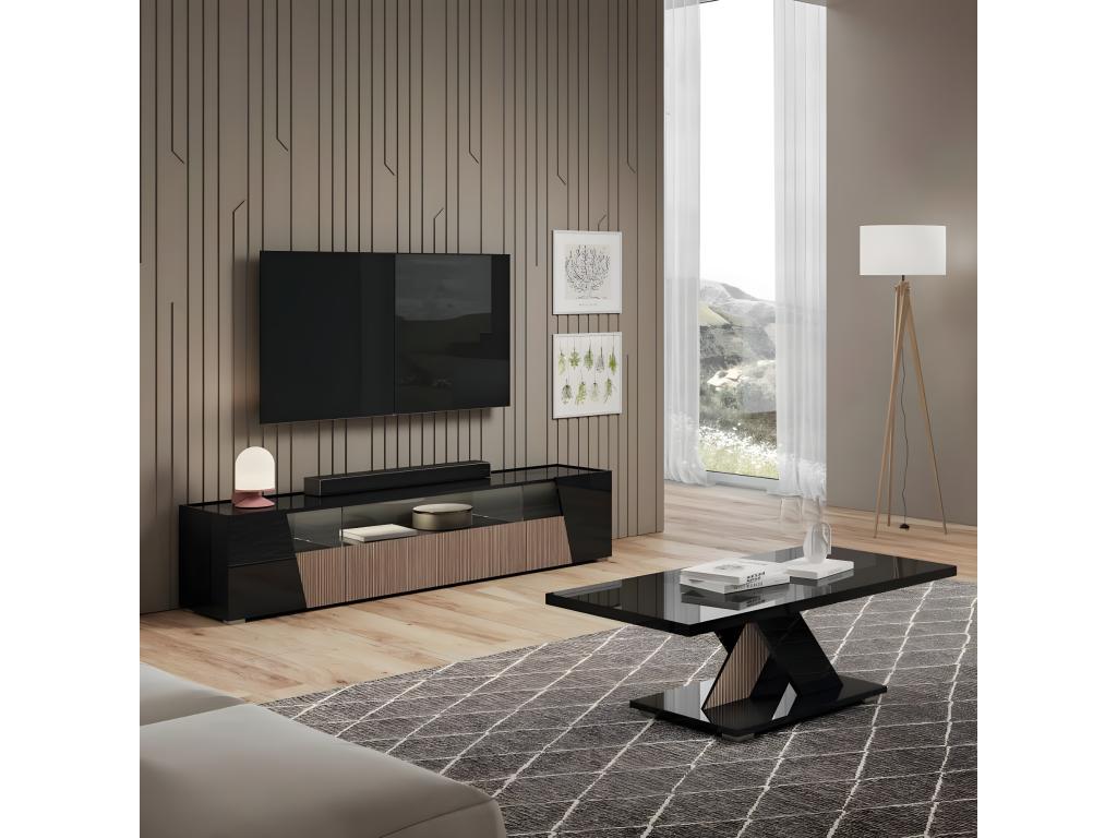 Ventoriq - Ensemble Salon Noir Décor Bois Meuble TV avec Leds Table Basse VWAO15559