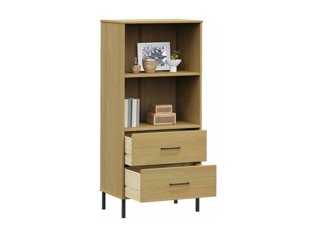 Bibliothèque à 2 tiroirs Marron 60x35x128.5 Bois massif Lumenao EHVM59033