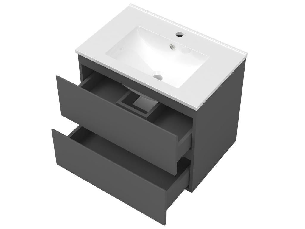 Ensemble meubles Salle de Bain 50cm simple vasque colonne miroir rond mural Anthracite YYQK18321