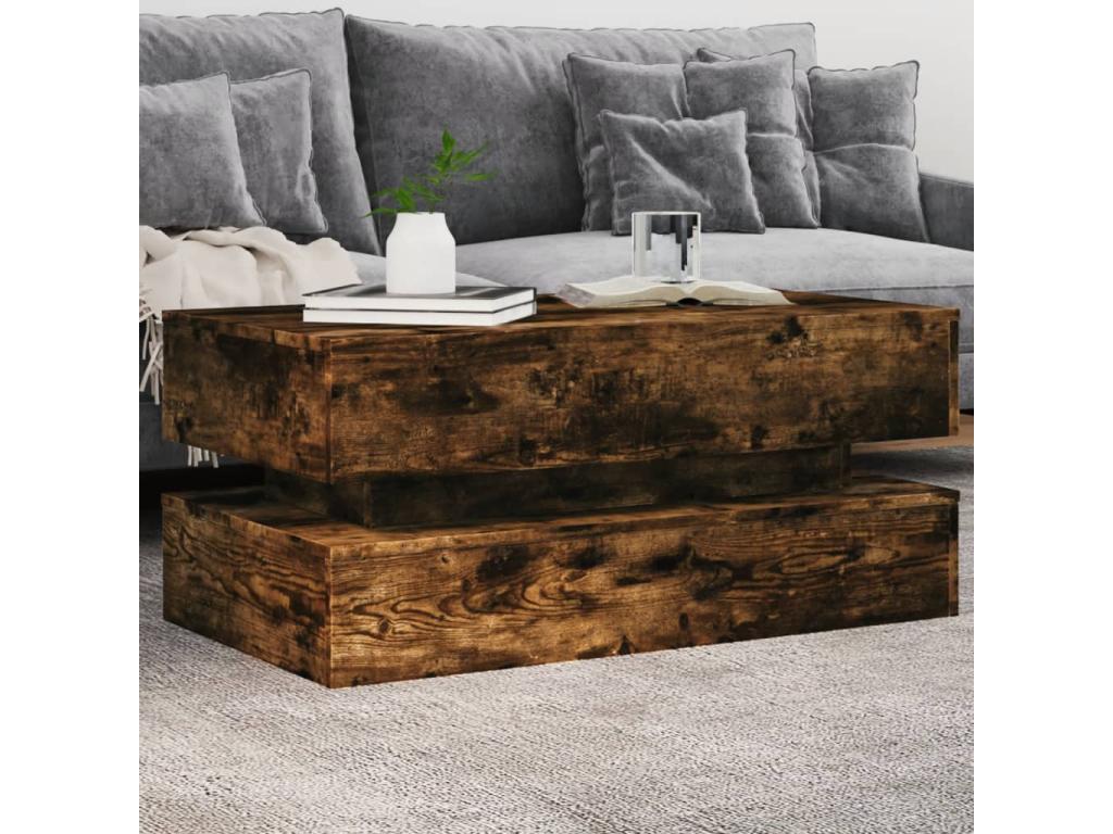 Table basse avec Ventoriqères LED chêne fumé 90x50x40 cm UEER67218