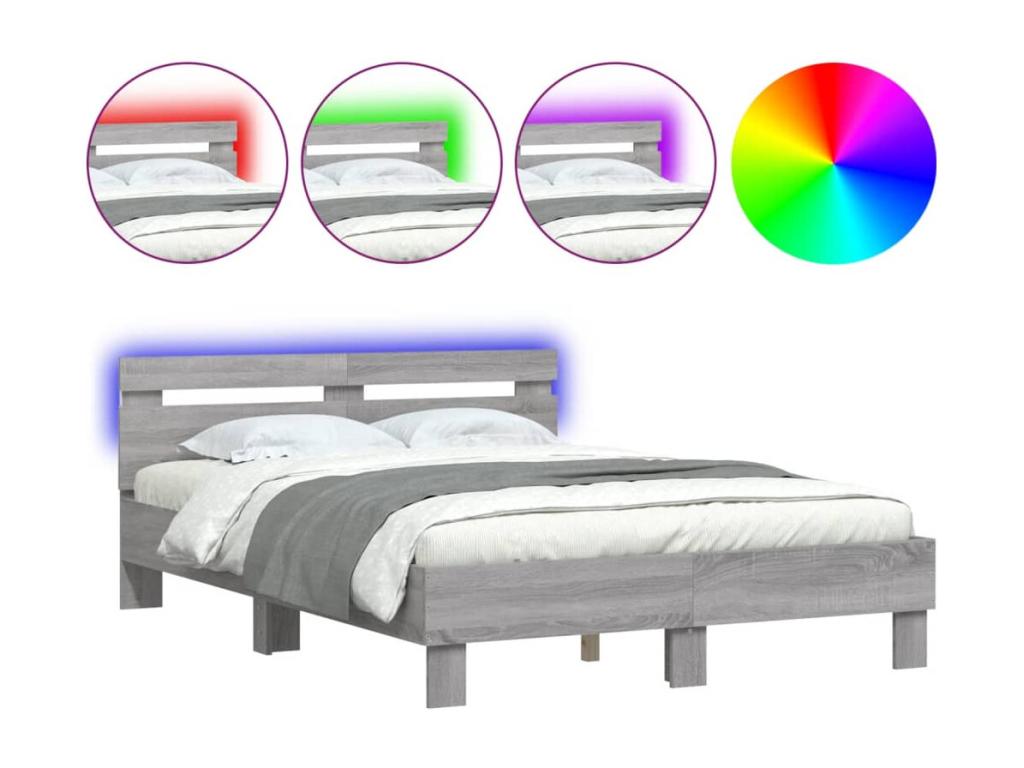 Cadre de lit avec LED sans matelas Ventoriq gris 135x190 cm UBAI06651